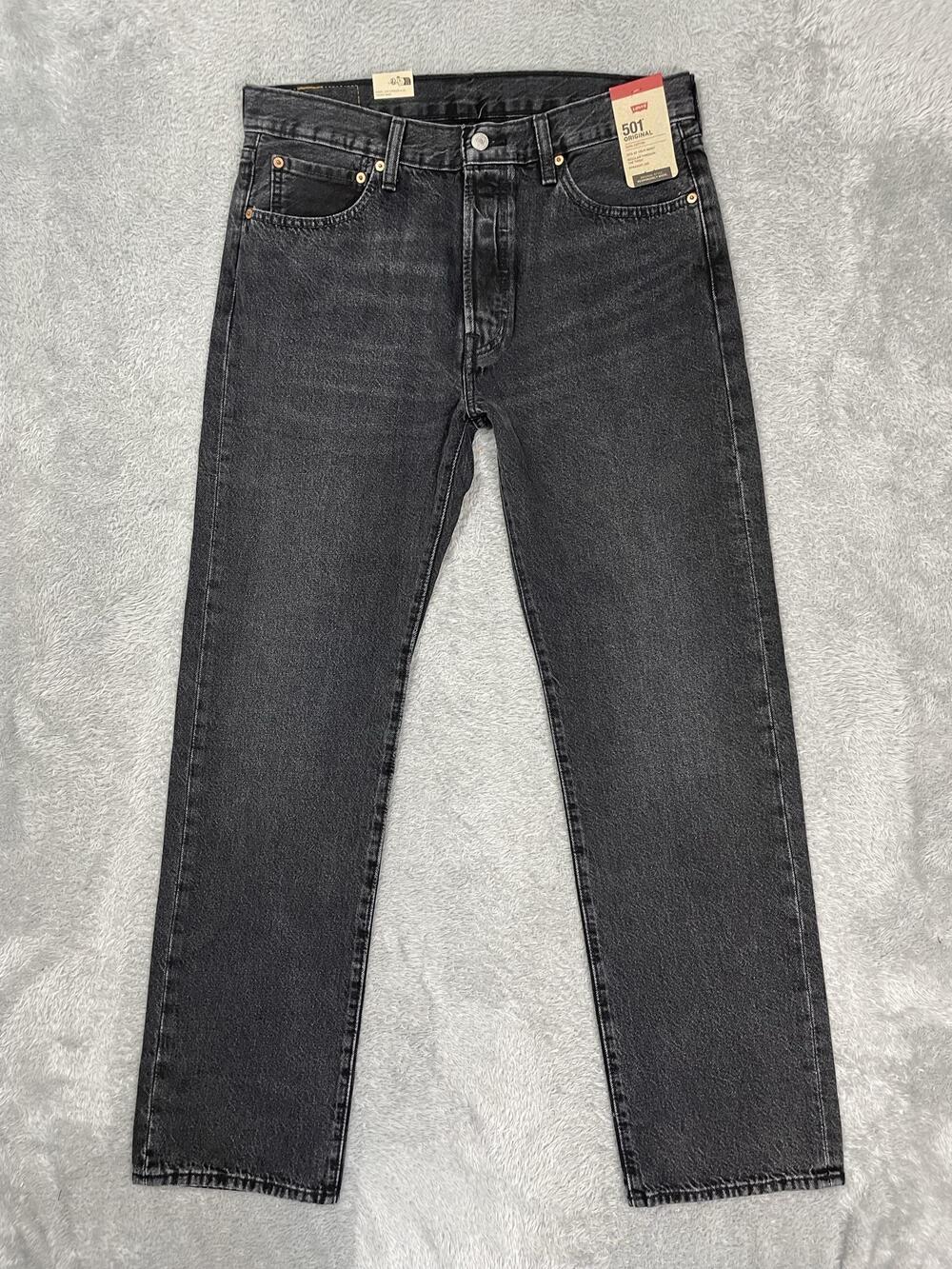 Levis 501 Jeans Mens 34x32 Gray Regular Straight 100% Cotton Denim Charcoal Wash
